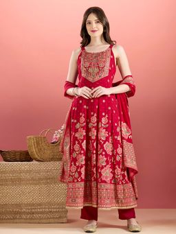 FASHOR - Festive Floral Embellished Anarkali Kurta With Pant & Dupatta