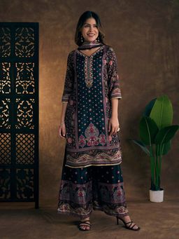 FASHOR - Ethnic Printed & Hand Embroidered Kurta With Palazzo & Dupatta