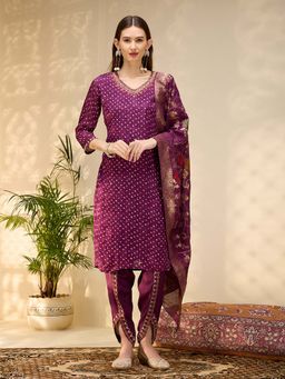 FASHOR - Ethnic Embroidered Straight Kurta With Dhoti & Dupatta