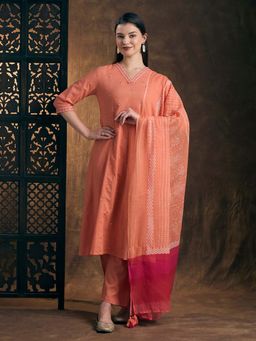 FASHOR - Embroidered A-Line Kurta With Pant & Dupatta