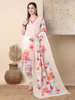 FASHOR - Floral Straight Cut Kurta With Pant & Dupatta