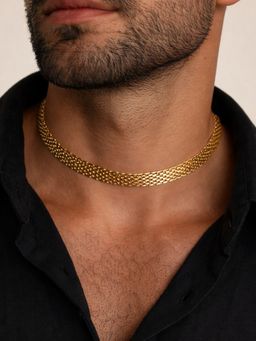 AQUASTREET - Mens Panther Mesh Choker 18K Gold Plated Waterproof Anti-Tarnish Necklace