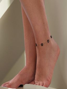 AQUASTREET - Black Floral Beads 18K Gold Plated Waterproof Anti-Tarnish Anklet