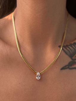 AQUASTREET - Zircon Tear Drop Snake Chain 18K Gold Plated Waterproof Anti-Tarnish Necklace
