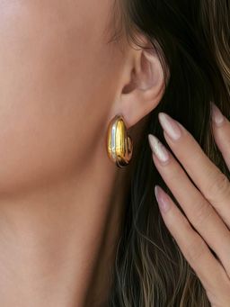 AQUASTREET - Two Tone C-Shaped 18K Gold Plated Waterproof Anti-Tarnish Earrings