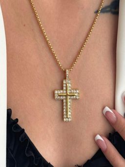 AQUASTREET - Zircon Cross Pendant 18K Gold Plated Waterproof Anti-Tarnish Necklace