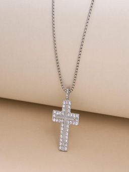 AQUASTREET - Zircon Cross Pendant 18K Silver Plated Waterproof Anti-Tarnish Necklace