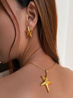 AQUASTREET - Starfish 18K Gold Plated Waterproof Anti-Tarnish Pendant Necklace and Earrings
