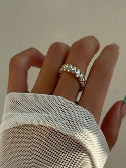 AQUASTREET - Oval Baguette White Zircon 18K Gold Plated Waterproof Anti-Tarnish Ring