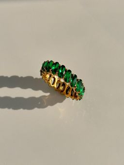 AQUASTREET - Oval Baguette Green Zircon 18K Gold Plated Waterproof Anti-Tarnish Ring