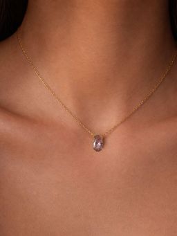 AQUASTREET - Women 18K Gold Plated Pink Zircon Pendant Necklace