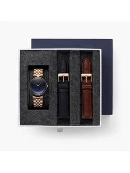 Nordgreen - Unika Bundle Rainbow Black Dial Rose Gold 5Link Black Brown Leather Watch Strap (Set of 3)