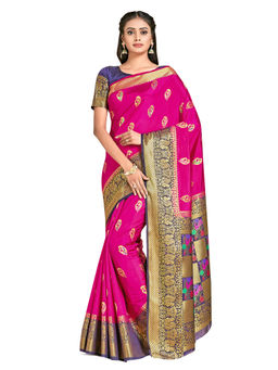Mimosa - Pink Dharmavaram Style Art Silk Saree With Unstitched Blouse