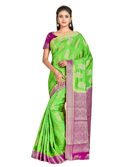 Mimosa - Green Kanjivaram Style Art Silk Saree With Unstitched Blouse
