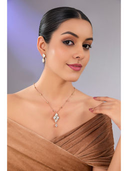 Auraa Trends - White Gold Finish Pearl Pendant Necklace & Earrings Set