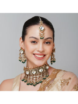 Beryachi - Multi-Color Aza Emerald White & Green Choker Necklace with Tikka