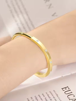 ZAISHA - White Lux Lock Bangle 18K Gold Plated Bracelet