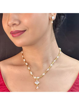 Sri Jagdamba Pearls - Off White Elysian Pearl Pendant Necklace with Earrings