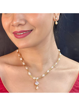 Sri Jagdamba Pearls - Off White Remy Pearl Pendant Necklace with Earrings