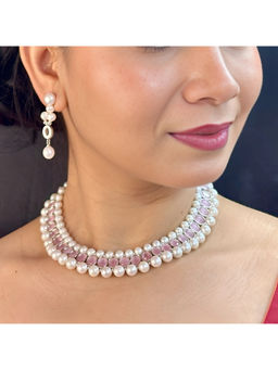 Sri Jagdamba Pearls - Pink Zuri Pearl Choker Necklace with Earrings