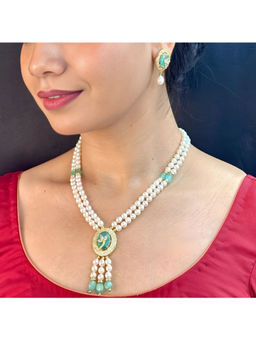 Sri Jagdamba Pearls - Green Opal Pearl Necklace with Earrings