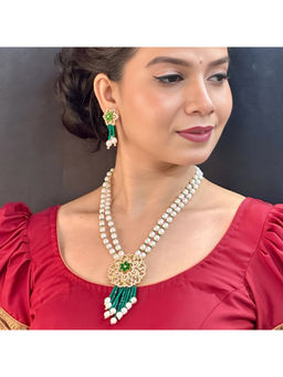Sri Jagdamba Pearls - Green Yasti Pearl Necklace with Earrings