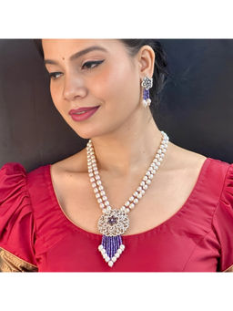 Sri Jagdamba Pearls - Purple Krivi Pearl Necklace with Earrings