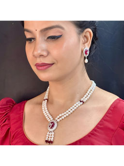 Sri Jagdamba Pearls - Red Valerie Pearl Necklace with Earrings