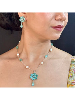 Sri Jagdamba Pearls - Blue Carali Pearl Pendant Necklace with Earrings