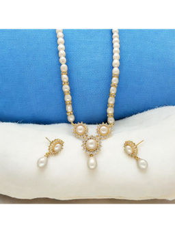 Sri Jagdamba Pearls - White Aroha Pearl Necklace with Earrings