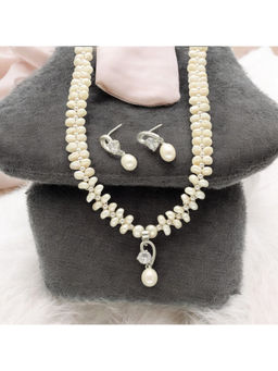 Sri Jagdamba Pearls - White Luvya Pearl Necklace with Earrings