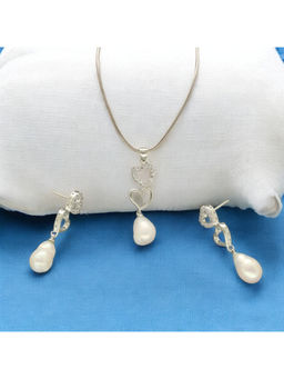 Sri Jagdamba Pearls - White Adora Pearl Pendant Necklace with Earrings