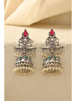 DASTOOR - Womens Multi-Color Silver Plated Designer Jhumkis