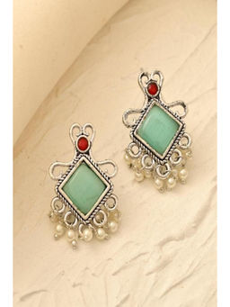 DASTOOR - Womens Green Silver Plated Designer Drop Earrings