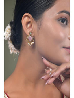 DASTOOR - Womens Pink Gold Plated Designer Drop Earrings