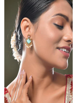 DASTOOR - Womens Green Gold Plated Designer Drop Earrings
