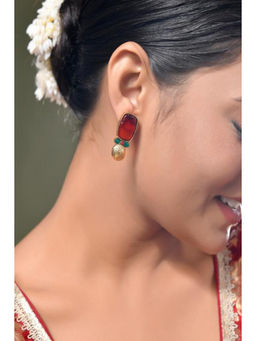 DASTOOR - Womens Red Gold Plated Designer Drop Earrings
