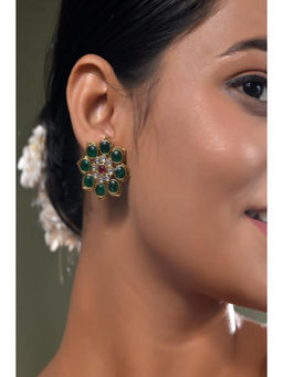 DASTOOR - Womens Green Gold Plated Designer Studs