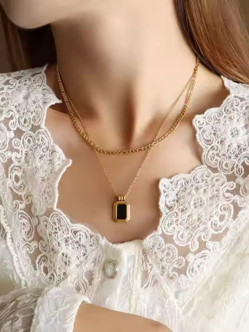 ZAISHA Black Onyx Multilayer 18K Gold Plated Necklace