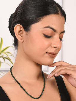 Ratnavali Jewels - Single Layer Emerald Real Green Onyx Stone Beads Necklace