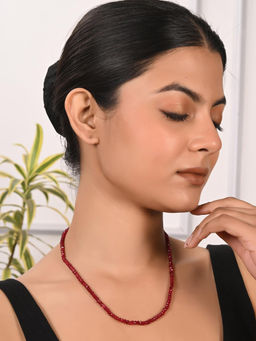 Ratnavali Jewels - Single Layer Ruby Real Red Onyx Stone Beads Necklace