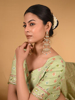 Ratnavali Jewels - White Matt Gold Plated Antique Long Kundan Dangler Drop Earrings