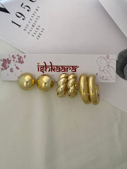 ISHKAARA - Gold Shine Bright Hoops and Studs (Pack of 3)