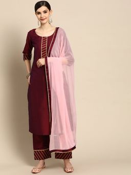 Gerua By Libas - Red Solid Silk Blend Suit (Set of 3)