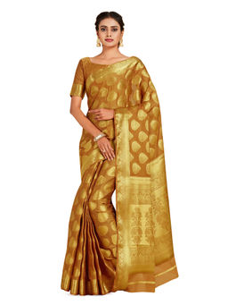 Mimosa - Brown Mysore Silk Style Crepe Saree With Unstitched Blouse