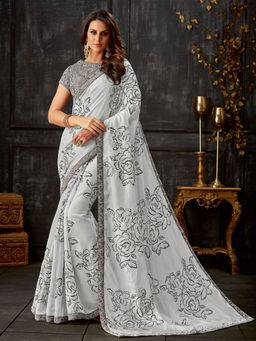 Odette - Grey Tissue Designer Saree with Unstitched Blouse