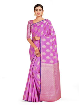 Mimosa - Pink Kanjivaram Style Art Silk Saree With Unstitched Blouse