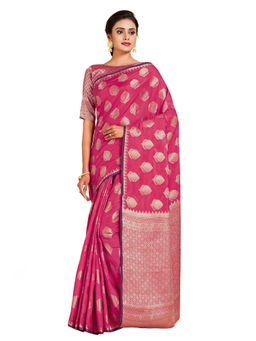 Mimosa - Pink Kanjivaram Style Art Silk Saree With Unstitched Blouse