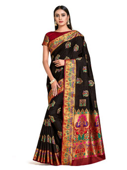 Mimosa - Black Dharmavaram Style Art Silk Saree With Unstitched Blouse