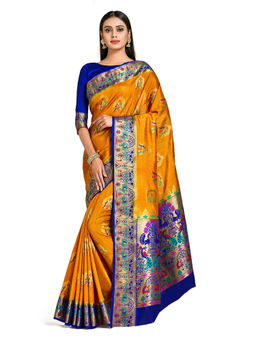 Mimosa - Mustard Dharmavaram Style Art Silk Saree With Unstitched Blouse